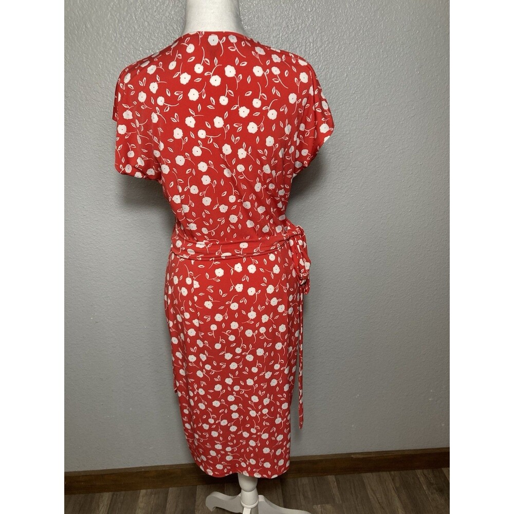 Maggy London Wrap Dress Red Floral Ruched Cap Sleeve Size 10 - Picture 4 of 9